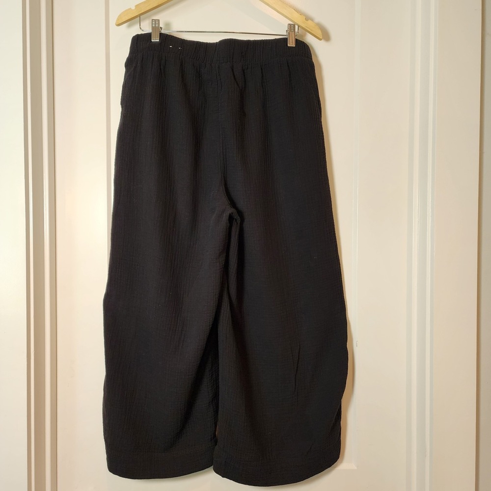 Chicos Double Gauze Cotton Beachy Wide Leg Crop Pants L Black Resort Boho Lagen - Picture 3 of 11